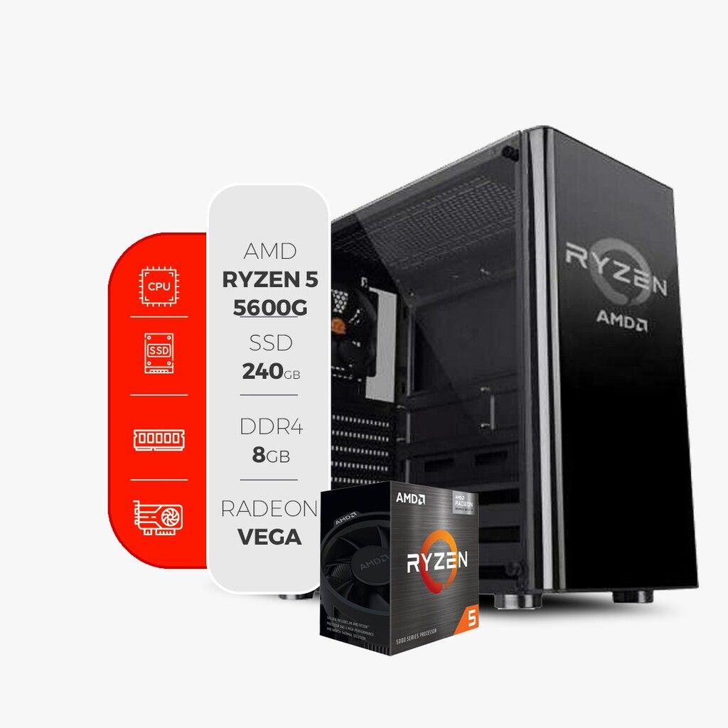 PC ARMADA AMD RYZEN 5 5600G MB A520 MEM 8GB DDR4 SSD 240GB GABINETE